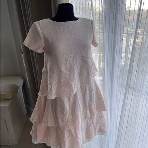 Barcarola Couture For Kids Pink Linen dress Lined Petticoats Lace Hem 14